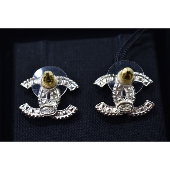 Chanel REV Gold Transparent Crystal CC Logo Classic Statement Stud Drop Earrings - Picture 11 of 11